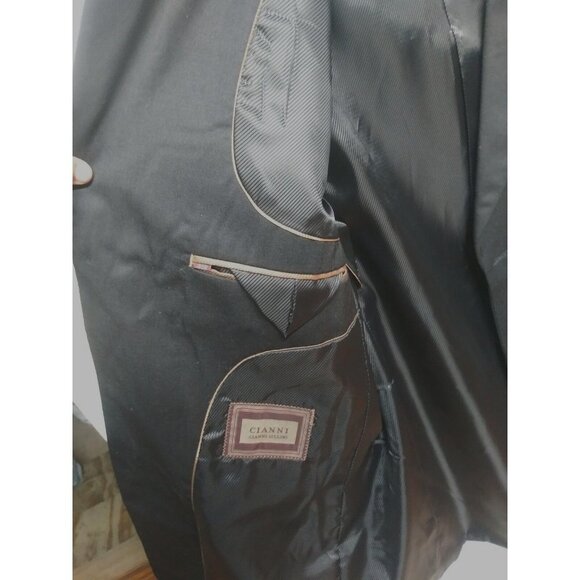 Cianni Cellini Mens 40R Blazer Sport Coat Jacket Super Gab 110's 100% Wool Black - Picture 12 of 15